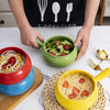 17 Oz round Ceramic Soup Bowl with Handle Set of 4, 17 Ounce Small Ceramic French Onion Soup Crocks in Multiple Color for Kitchen or Dinner Table Decoration