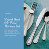 Regent Bead 65-Piece Silverware Set, 18/10 Stainless Steel Flatware Service for 12, Includes 5 Serving Tools, Dishwasher Safe Polished Cutlery