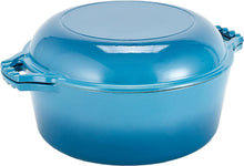 2-In-1 Enamel Cast Iron Dutch Oven with Handles - Crock Pot Blue Cast Iron Pot with Skillet Lid - All-In-One Cookware Braising Pan for Casserole Dish - 7 Quart, Blue