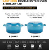 2-In-1 Enamel Cast Iron Dutch Oven with Handles - Crock Pot Blue Cast Iron Pot with Skillet Lid - All-In-One Cookware Braising Pan for Casserole Dish - 7 Quart, Blue