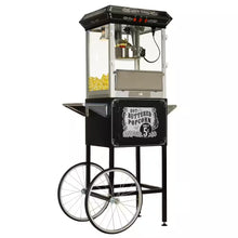 Carnival Style 8 Oz. Black and Silver Popcorn Machine with Cart
