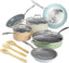 Ceramic Nonstick Pots and Pans Set, Titanium-Reinforced Premium Nonstick Coating, Dishwasher Safe Pots and Pans, Tempered Glass Steam Vented Lids, Stainless Steel Handles, 12-Piece, Mulitcolor