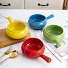17 Oz round Ceramic Soup Bowl with Handle Set of 4, 17 Ounce Small Ceramic French Onion Soup Crocks in Multiple Color for Kitchen or Dinner Table Decoration