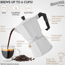 Stovetop Espresso Maker, Italian Coffee Maker, & Cuban Coffee Maker for Strong Freshly Brewed Espresso Coffee - Perfect Camping Espresso Maker & for Brewing at Home - 6-Cup Moka Pot (White)